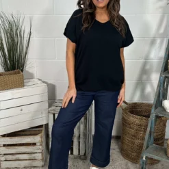 Tova V-Neck Cotton Top Black