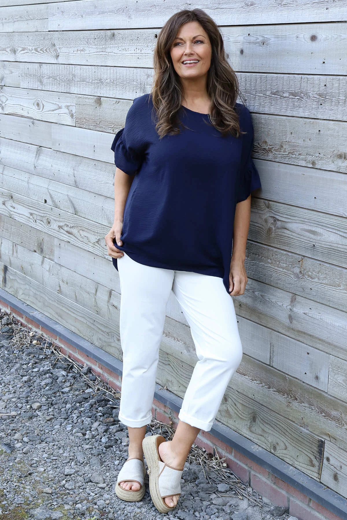 Neola Frill Sleeve Top Navy 3 Neola Frill Sleeve Top Navy