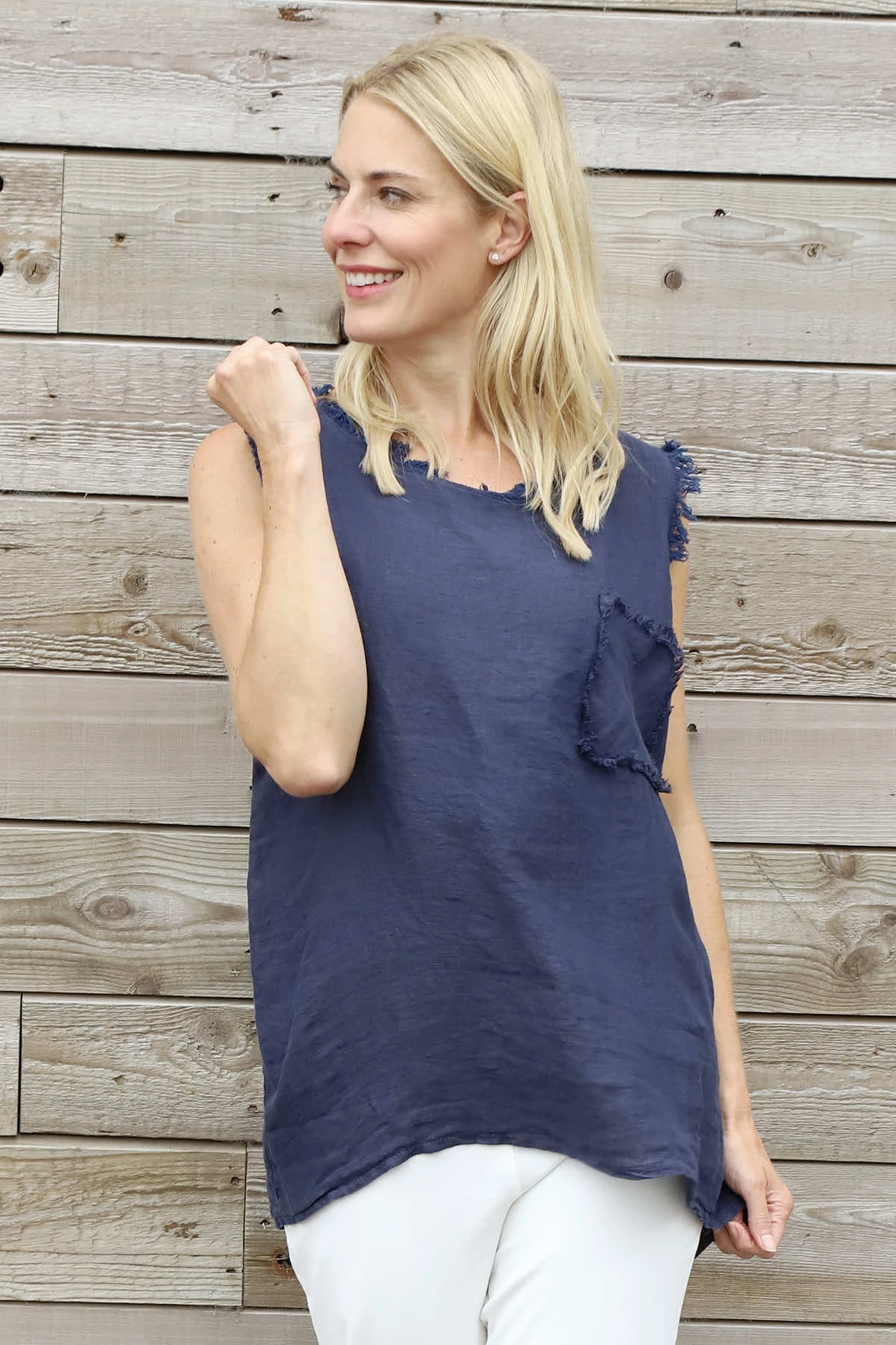Therese Sleeveless Linen Top Navy 3 Therese Sleeveless Linen Top Navy