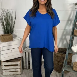 Tova V-Neck Cotton Top Cobalt