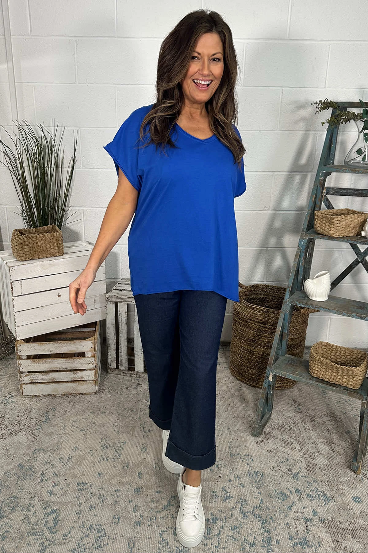 Tova V-Neck Cotton Top Cobalt 4 Tova V-Neck Cotton Top Cobalt - Image 2