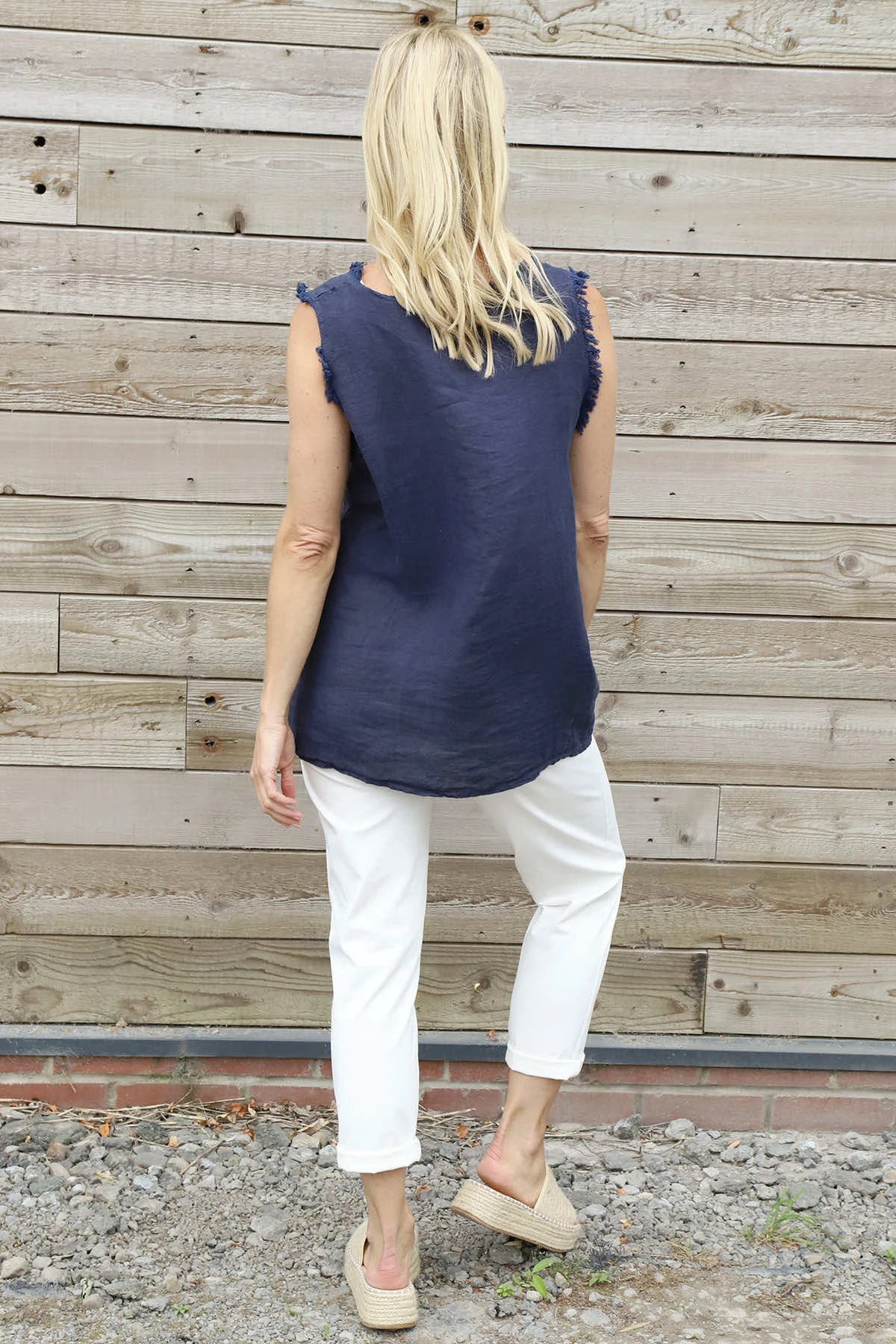 Therese Sleeveless Linen Top Navy 6 Therese Sleeveless Linen Top Navy - Image 4