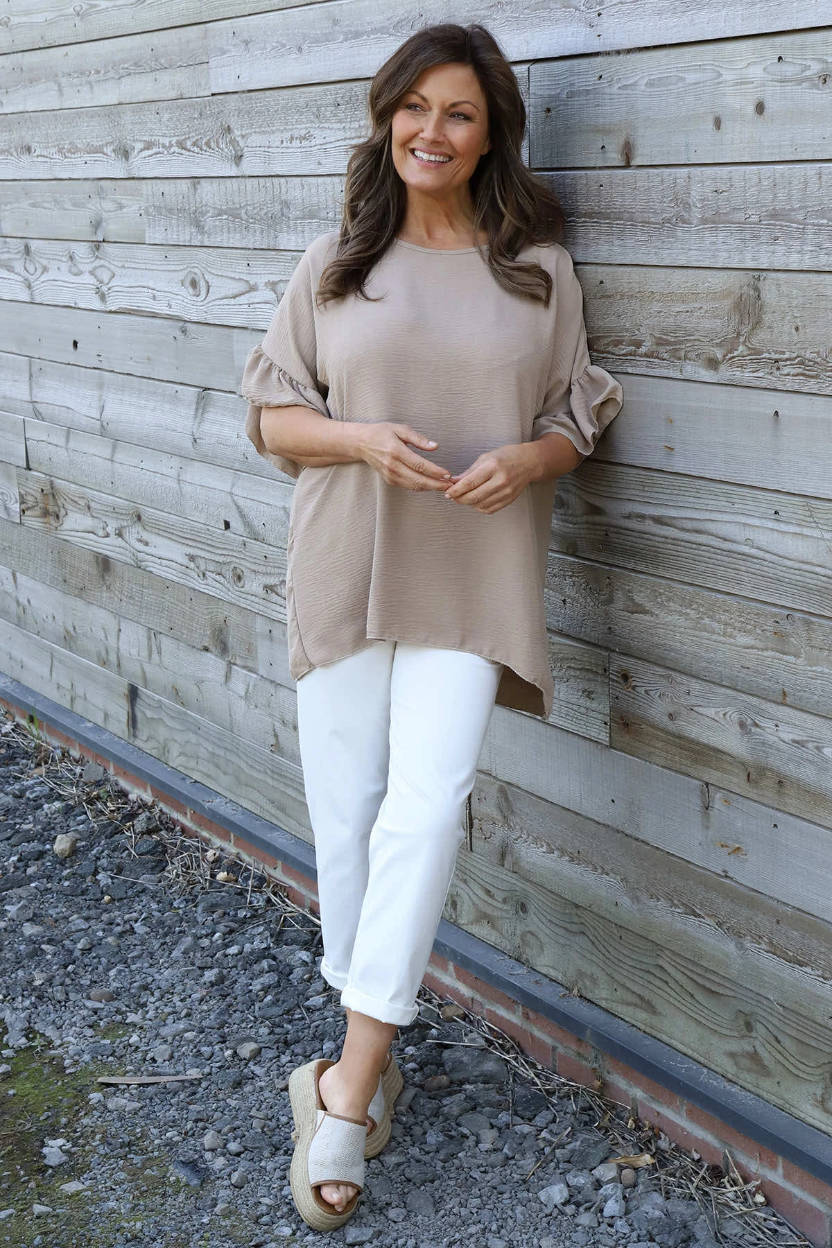 Neola Frill Sleeve Top Camel 3 Neola Frill Sleeve Top Camel