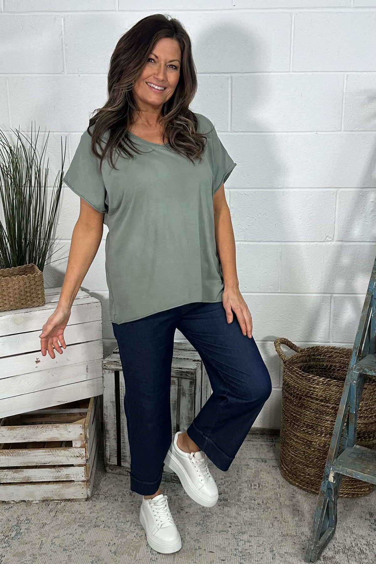 Tova V-Neck Cotton Top Khaki 4 Tova V-Neck Cotton Top Khaki - Image 2