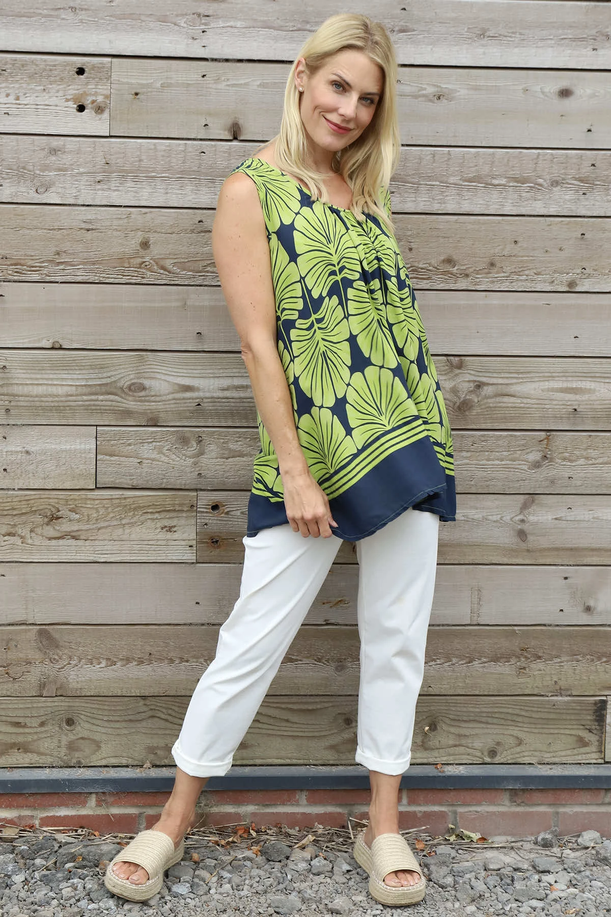 Carella Print Sleeveless Top Olive 3 Carella Print Sleeveless Top Olive