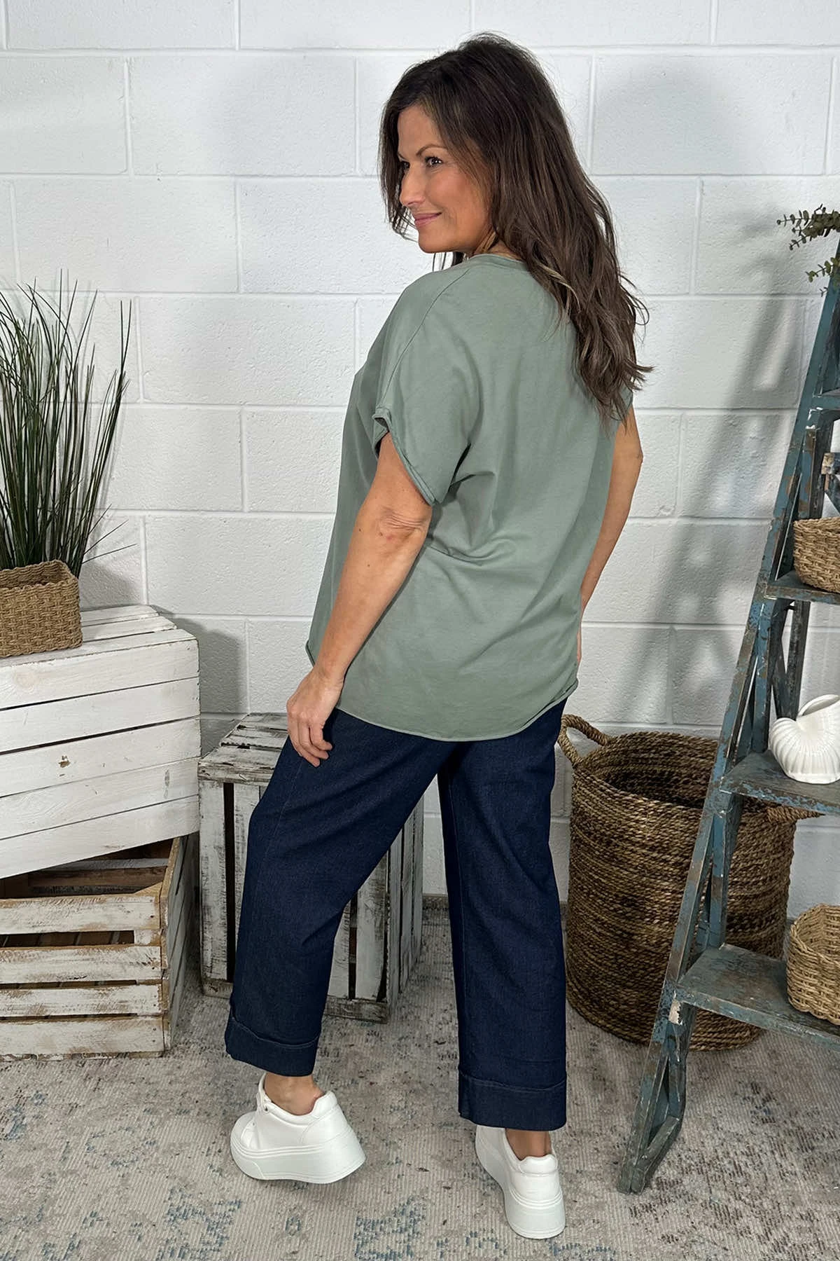 Tova V-Neck Cotton Top Khaki 6 Tova V-Neck Cotton Top Khaki - Image 4