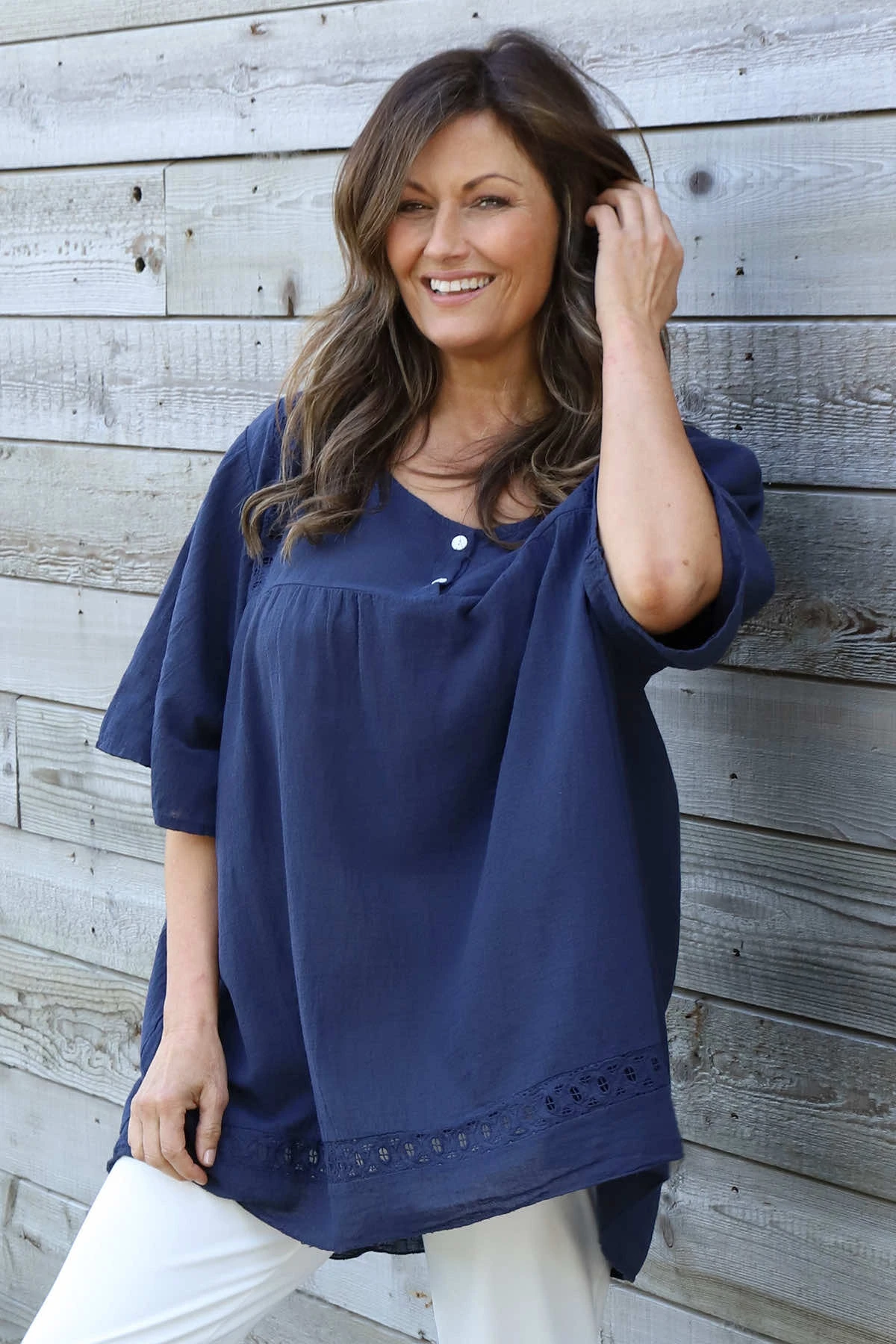 Ophira Smock Cotton Top Navy 4 Ophira Smock Cotton Top Navy - Image 2