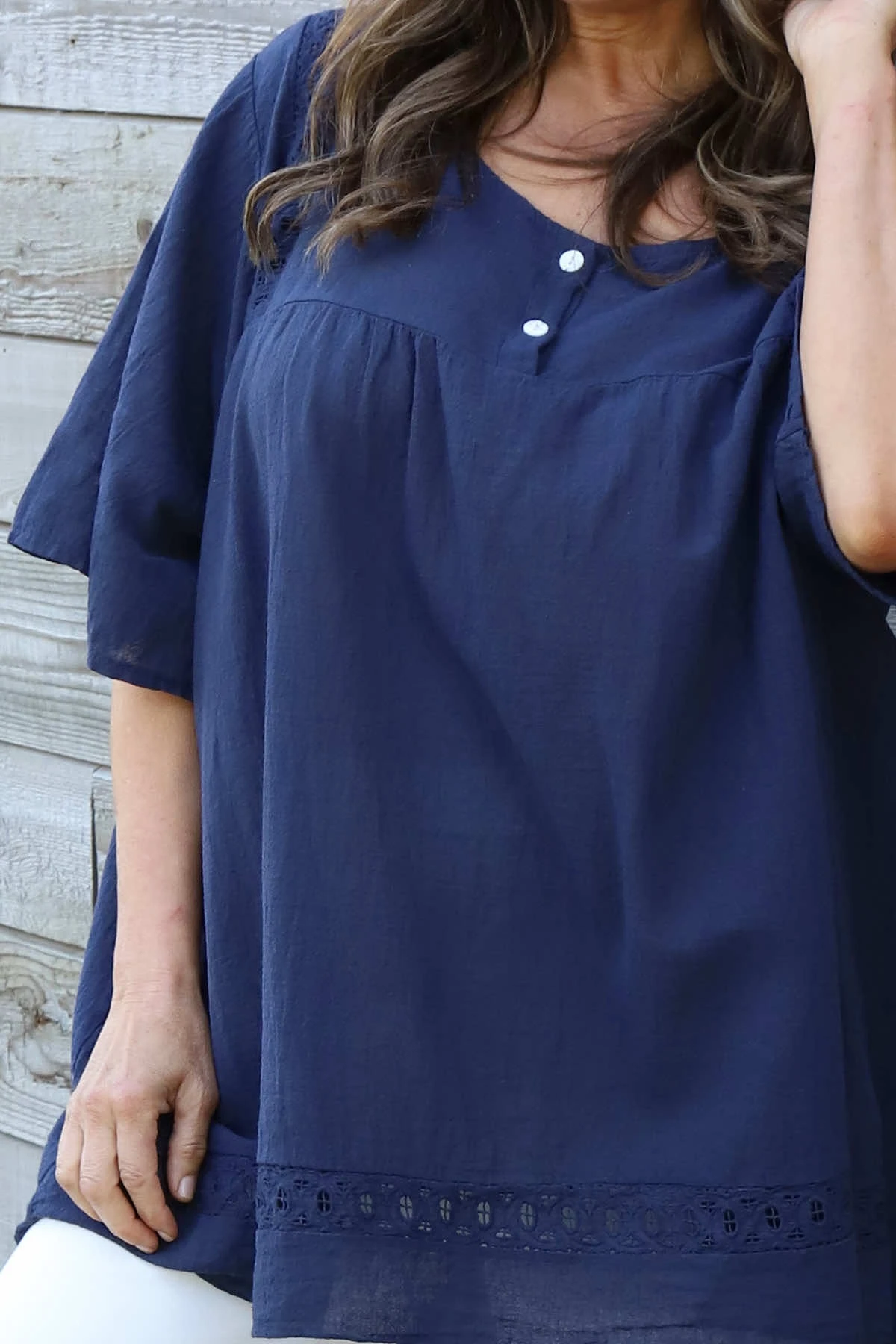 Ophira Smock Cotton Top Navy 5 Ophira Smock Cotton Top Navy - Image 3