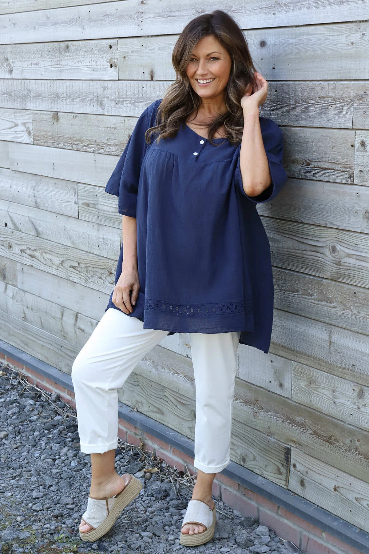 Ophira Smock Cotton Top Navy 3 Ophira Smock Cotton Top Navy