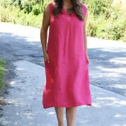 Everly Sleeveless Linen Dress Fuchsia