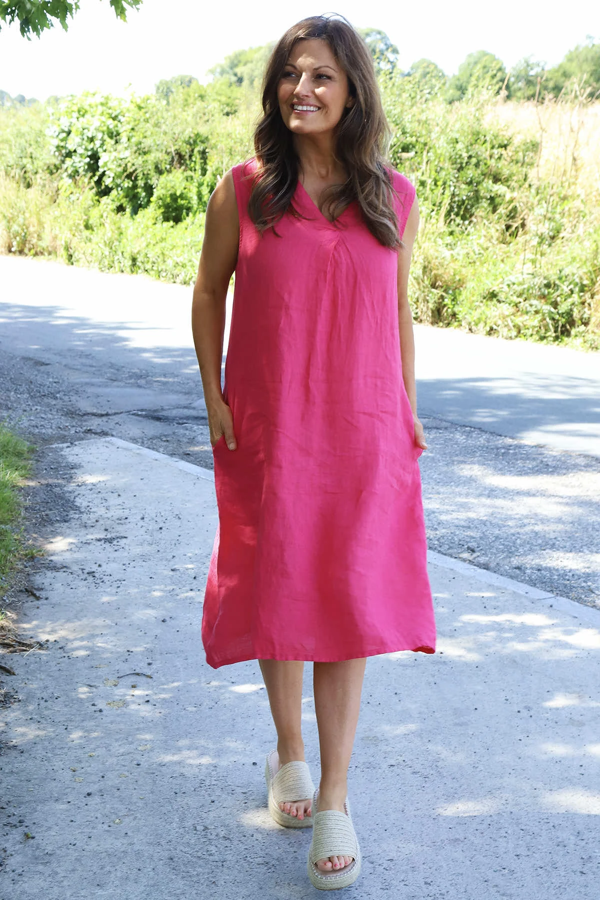 Everly Sleeveless Linen Dress Fuchsia 3 Everly Sleeveless Linen Dress Fuchsia