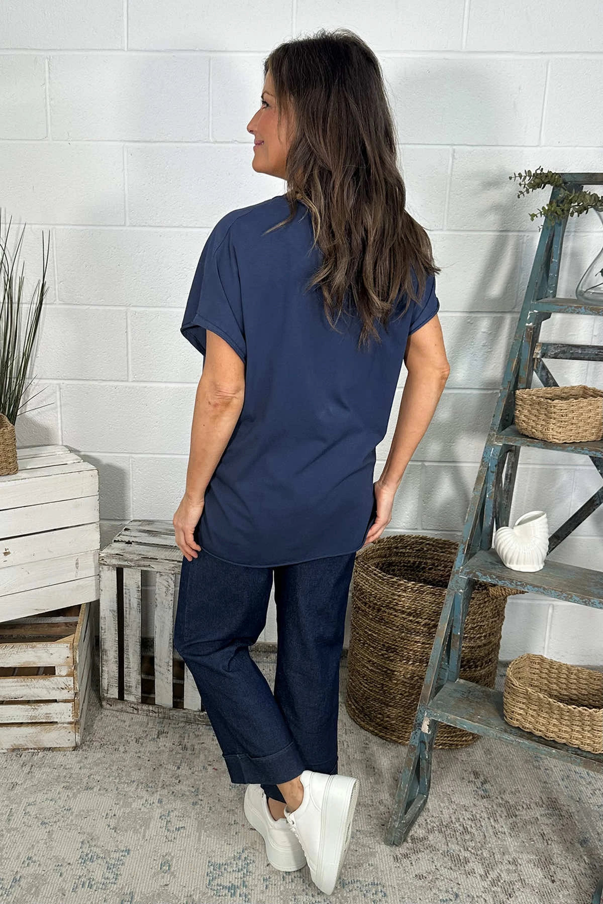 Tova V-Neck Cotton Top Navy 6 Tova V-Neck Cotton Top Navy - Image 4