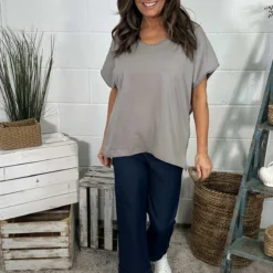 Tova V-Neck Cotton Top Mocha