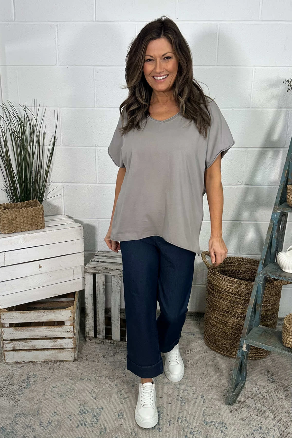 Tova V-Neck Cotton Top Mocha 3 Tova V-Neck Cotton Top Mocha