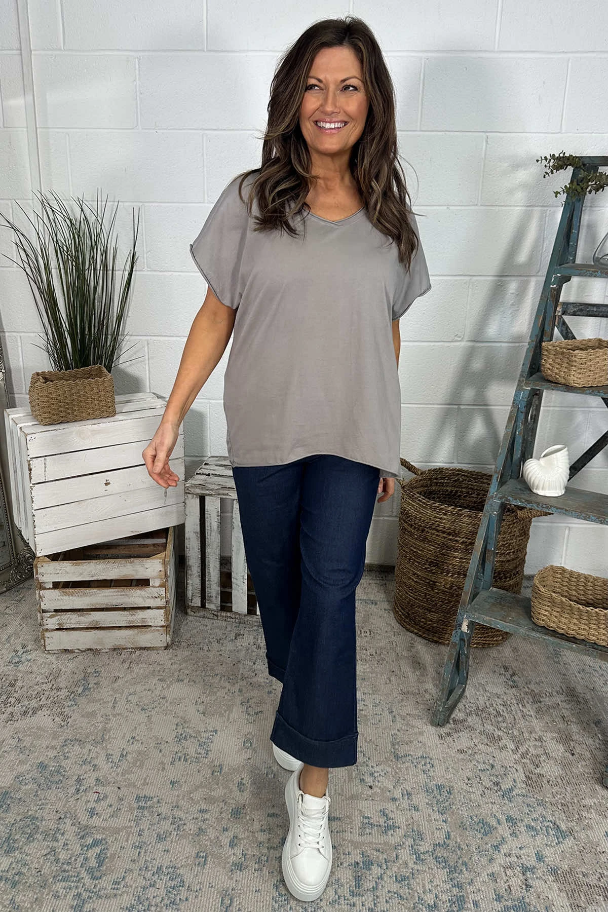 Tova V-Neck Cotton Top Mocha 4 Tova V-Neck Cotton Top Mocha - Image 2