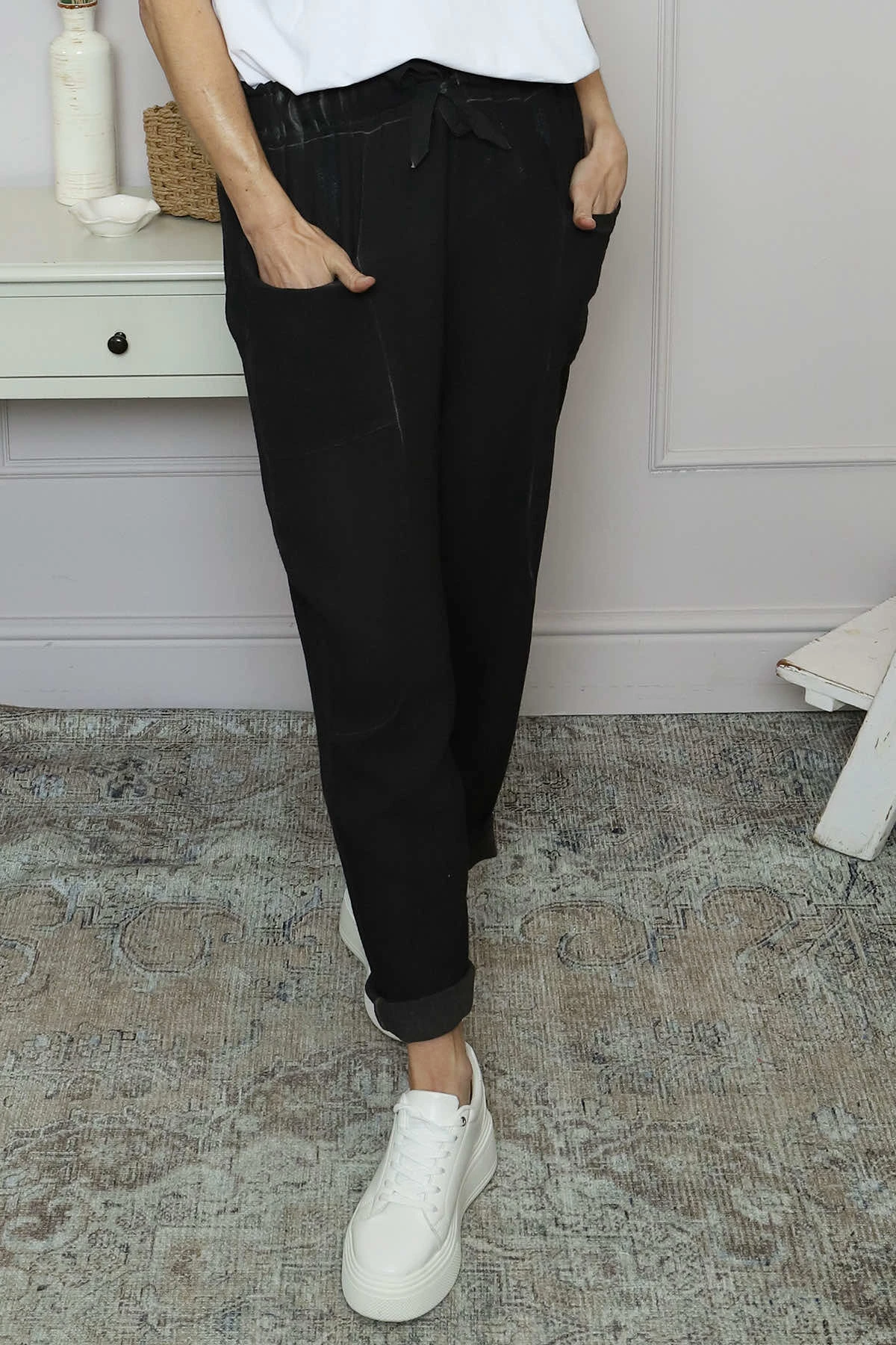 Trevina Washed Cotton Trousers Black 4 Trevina Washed Cotton Trousers Black - Image 2