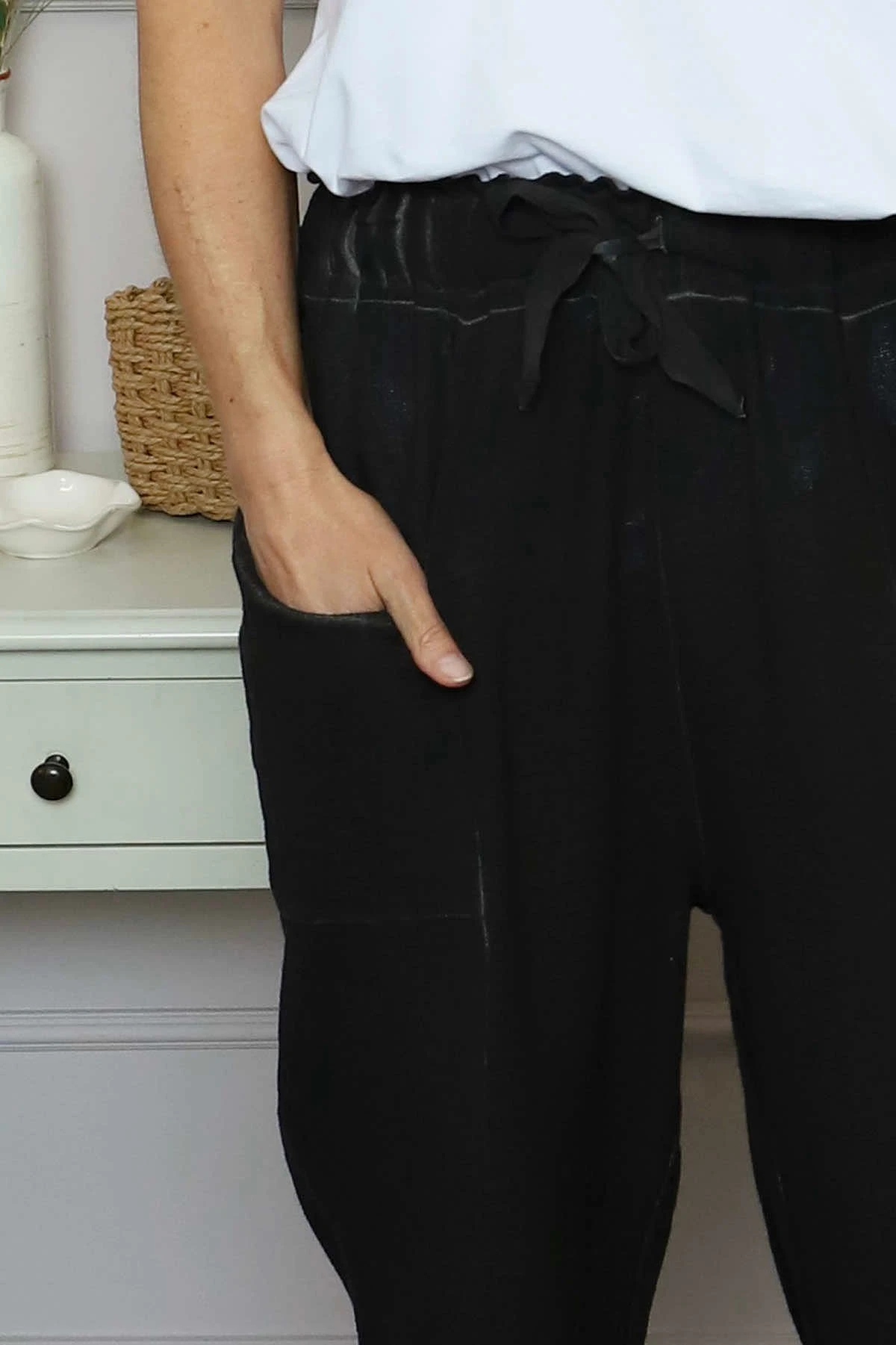 Trevina Washed Cotton Trousers Black 5 Trevina Washed Cotton Trousers Black - Image 3