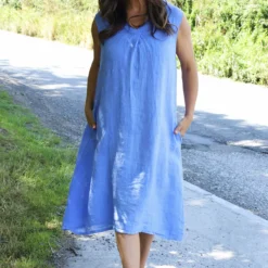 Everly Sleeveless Linen Dress Powder Blue