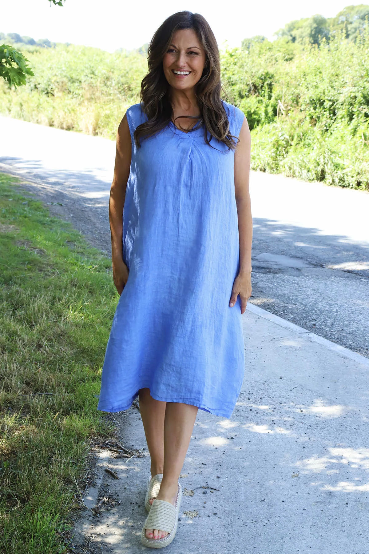 Everly Sleeveless Linen Dress Powder Blue 4 Everly Sleeveless Linen Dress Powder Blue - Image 2