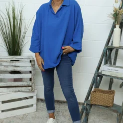 Marsha Crinkle Cotton Top Cobalt