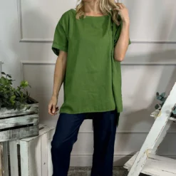 Thekla Linen Top Green