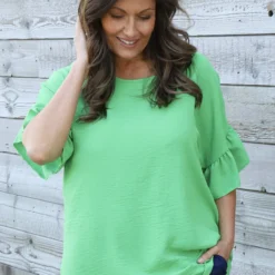 Neola Frill Sleeve Top Green