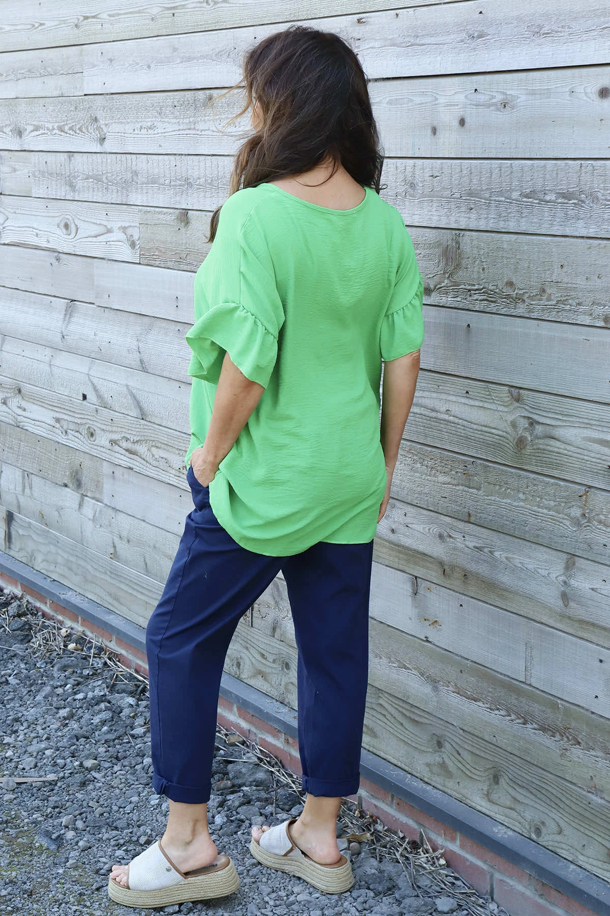 Neola Frill Sleeve Top Green 6 Neola Frill Sleeve Top Green - Image 4