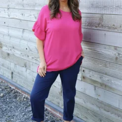 Neola Frill Sleeve Top Fuchsia