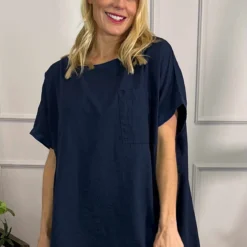 Thekla Linen Top Navy