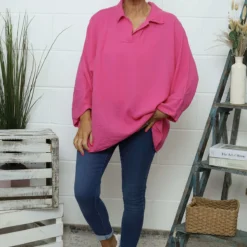Marsha Crinkle Cotton Top Fuchsia