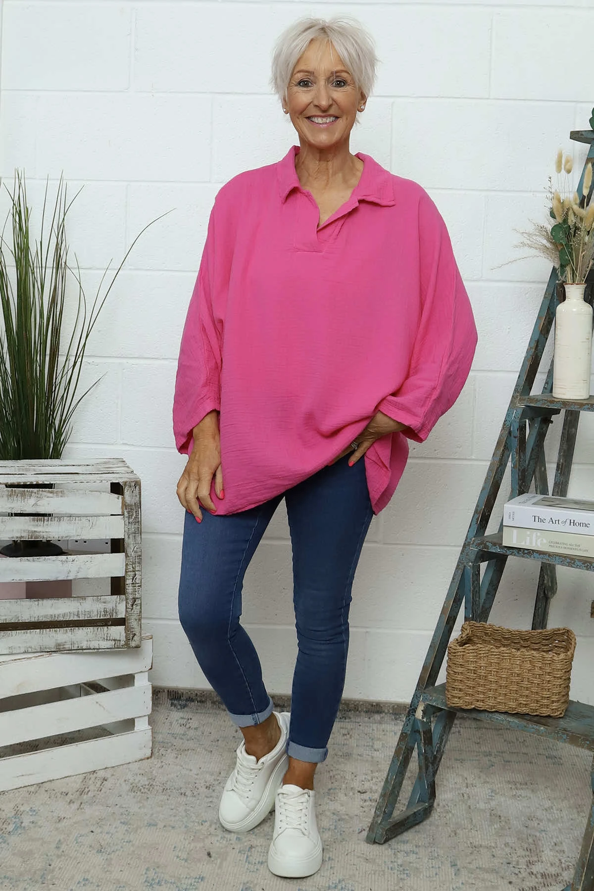 Marsha Crinkle Cotton Top Fuchsia 3 Marsha Crinkle Cotton Top Fuchsia