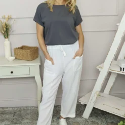 Trevina Washed Cotton Trousers White