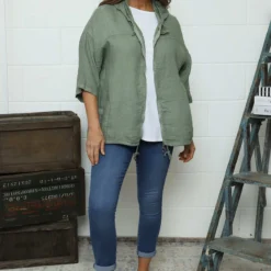 Weymouth Zip Hooded Linen Jacket Khaki