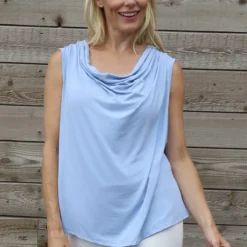 Antonina Cowl Neck Top Light Blue