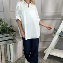 Makena Collared Cotton Top White