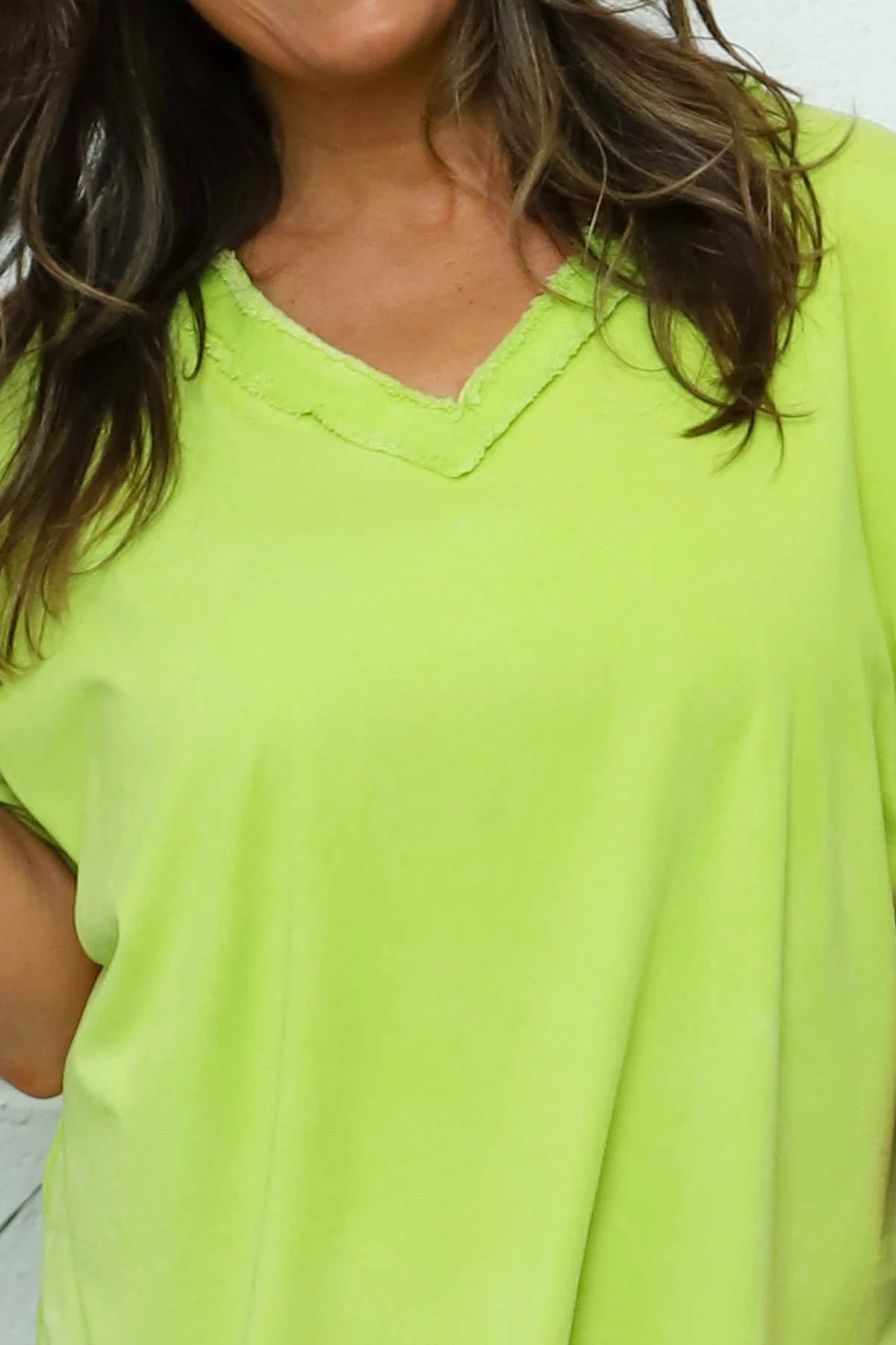 Luisa Washed V-Neck Cotton Top Lime 5 Luisa Washed V-Neck Cotton Top Lime - Image 3