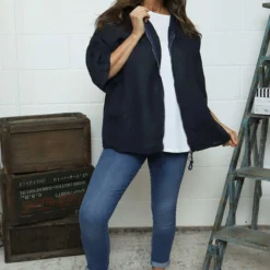 Weymouth Zip Hooded Linen Jacket Navy