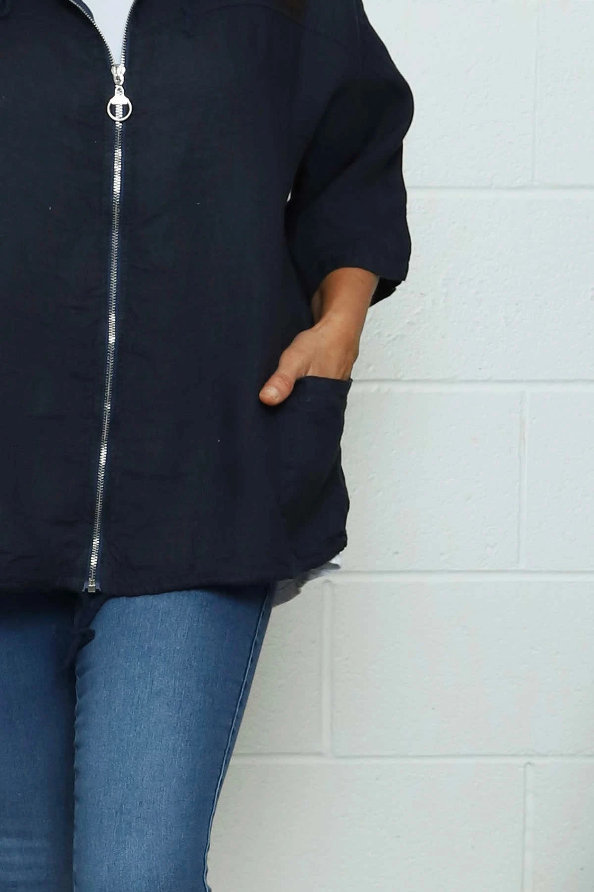 Weymouth Zip Hooded Linen Jacket Navy 5 Weymouth Zip Hooded Linen Jacket Navy - Image 3