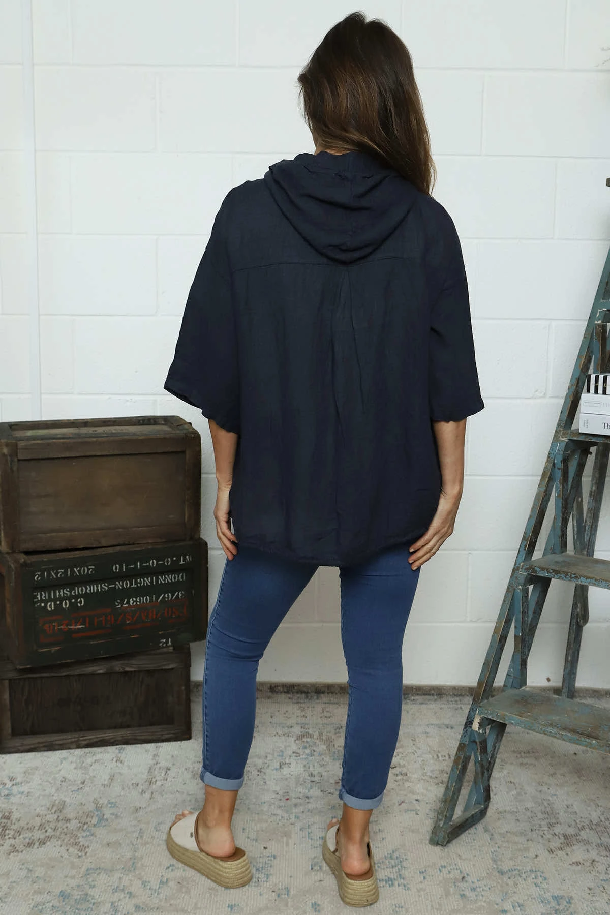 Weymouth Zip Hooded Linen Jacket Navy 6 Weymouth Zip Hooded Linen Jacket Navy - Image 4