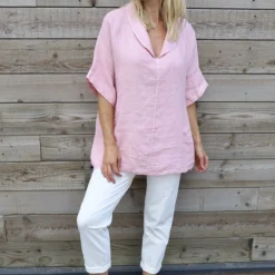 Rebecca Linen Top Pink