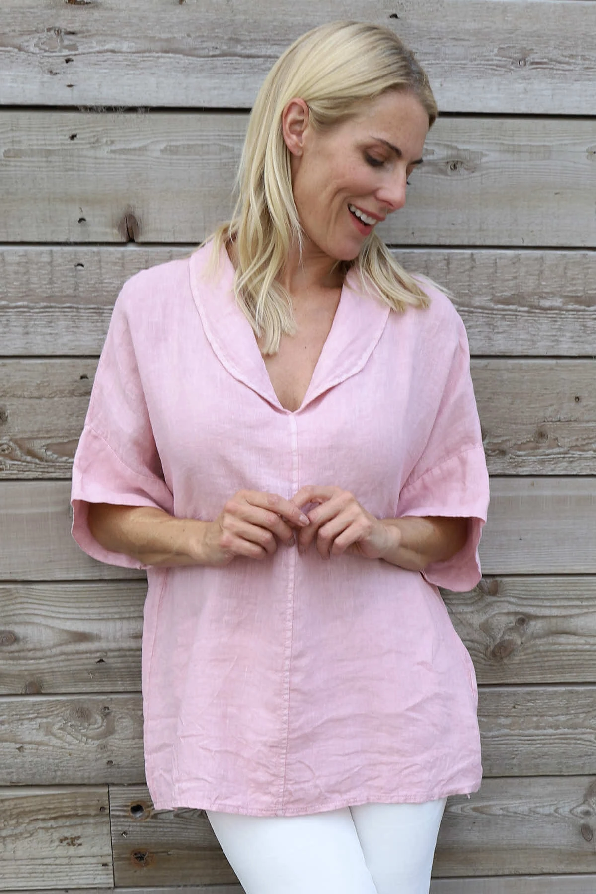 Rebecca Linen Top Pink 3 Rebecca Linen Top Pink - Image 2