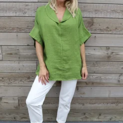 Rebecca Linen Top Olive