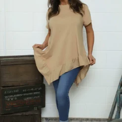 Langdon Frill Cotton Top Camel