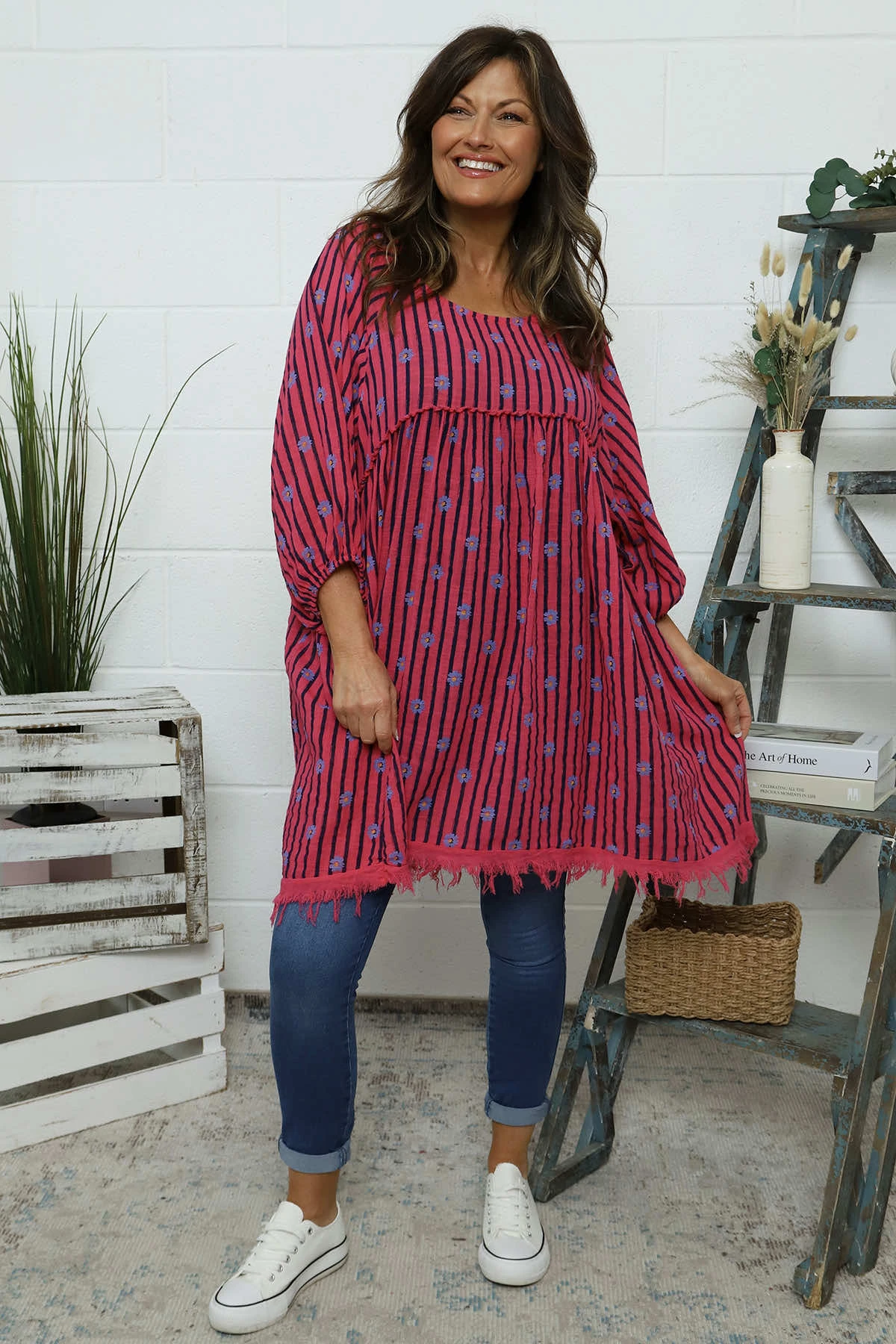 Kadenzia Print Cotton Tunic Hot Pink 3 Kadenzia Print Cotton Tunic Hot Pink