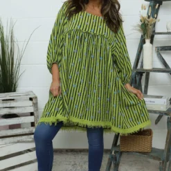 Kadenzia Print Cotton Tunic Green