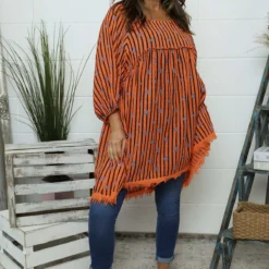Kadenzia Print Cotton Tunic Orange
