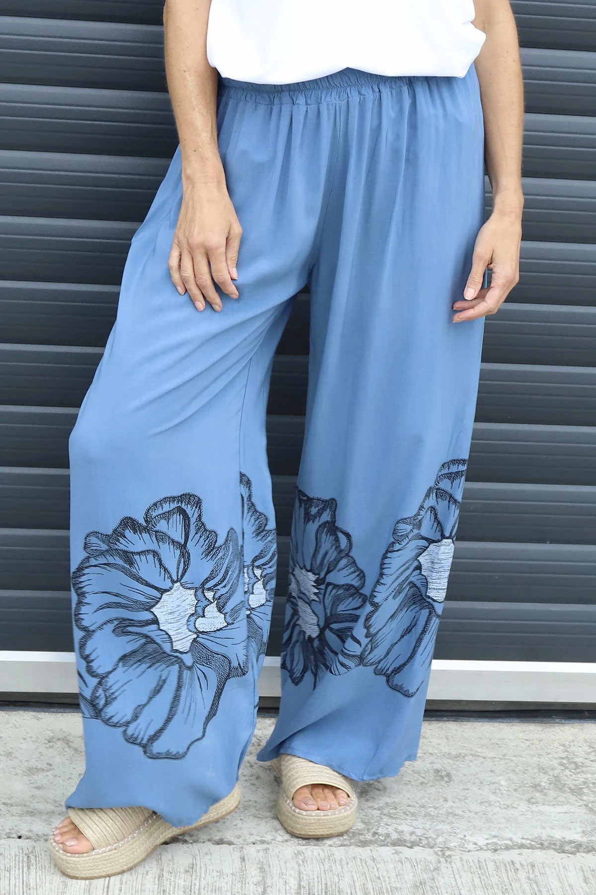 Aksana Flower Wide Leg Trousers Blue 5 Aksana Flower Wide Leg Trousers Blue - Image 3