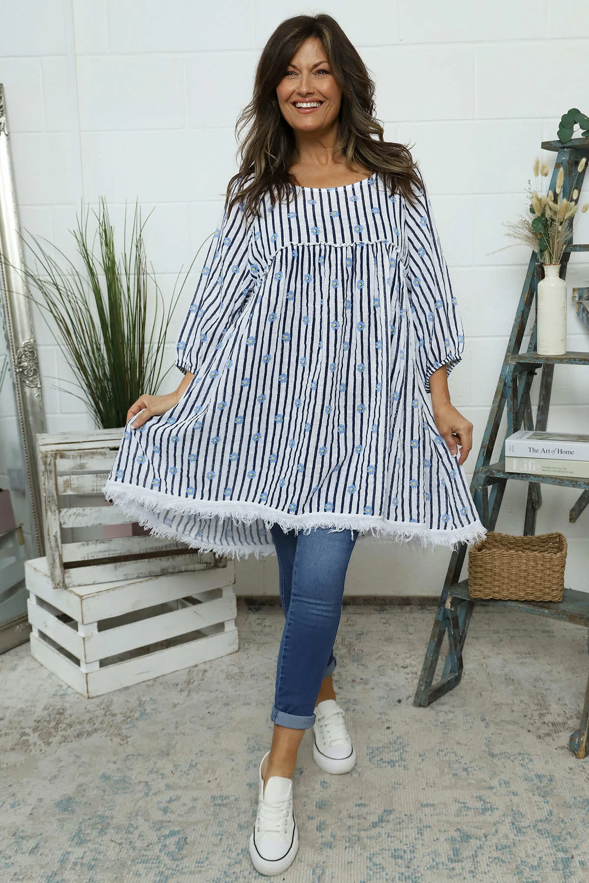 Kadenzia Print Cotton Tunic White 3 Kadenzia Print Cotton Tunic White