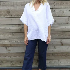 Rebecca Linen Top White