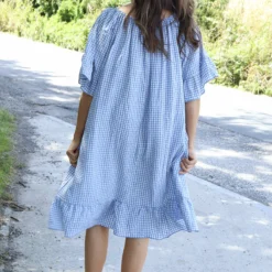 Fabiola Gingham Bardot Dress Powder Blue 9 Fabiola Gingham Bardot Dress Powder Blue -Kitandkaboodal Store IMG 1082 8d40c8c3 f6f8 43fc a21e 8d62312be7ab